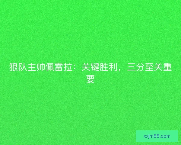 狼队主帅佩雷拉：关键胜利，三分至关重要